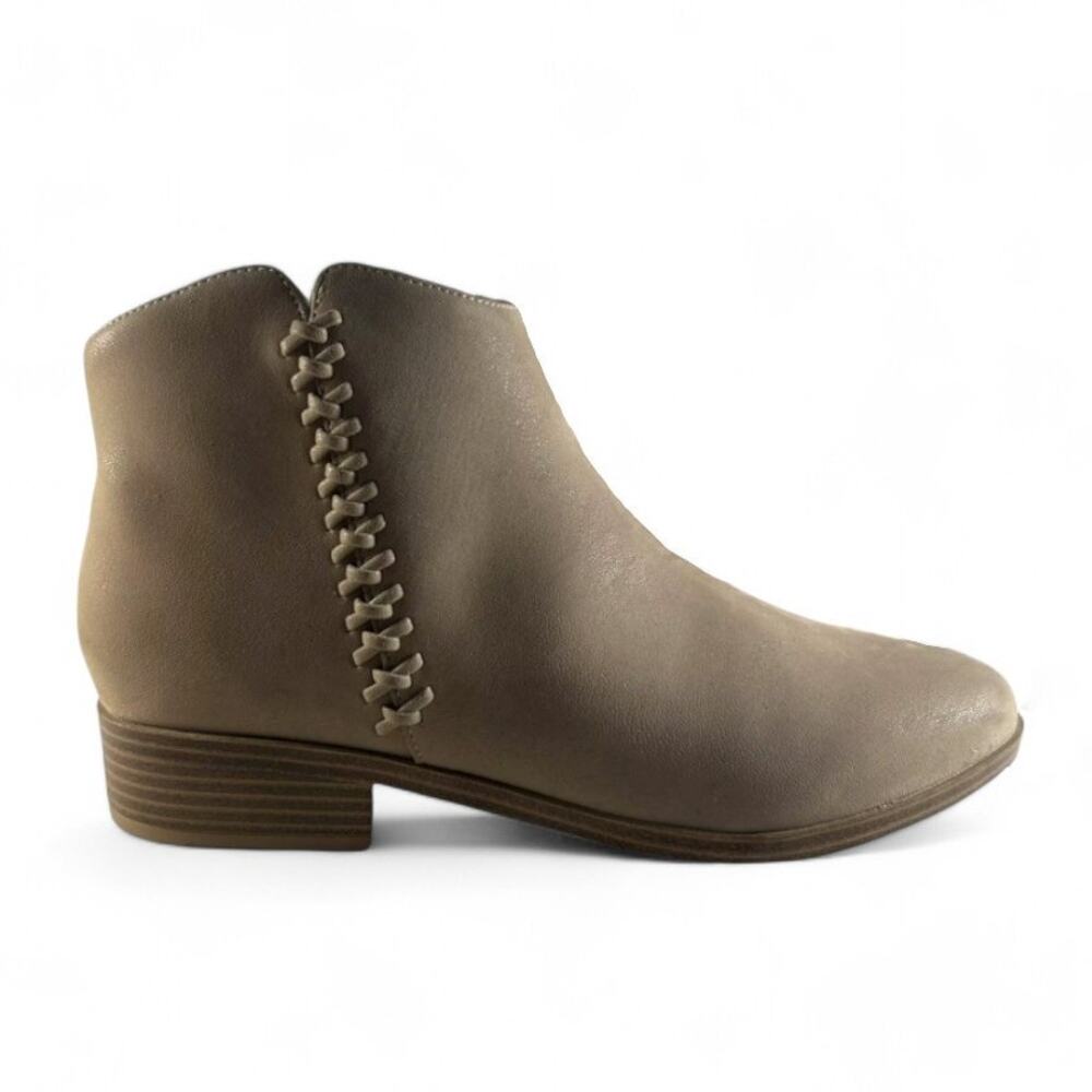 Mia Jaice Ankle Bootie Side Zipper Block Heel Faux Leather Taupe Womens Size 11